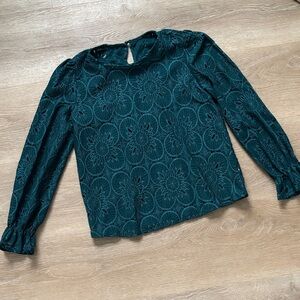 Cupshe Teal Eyelet Floral Blouse